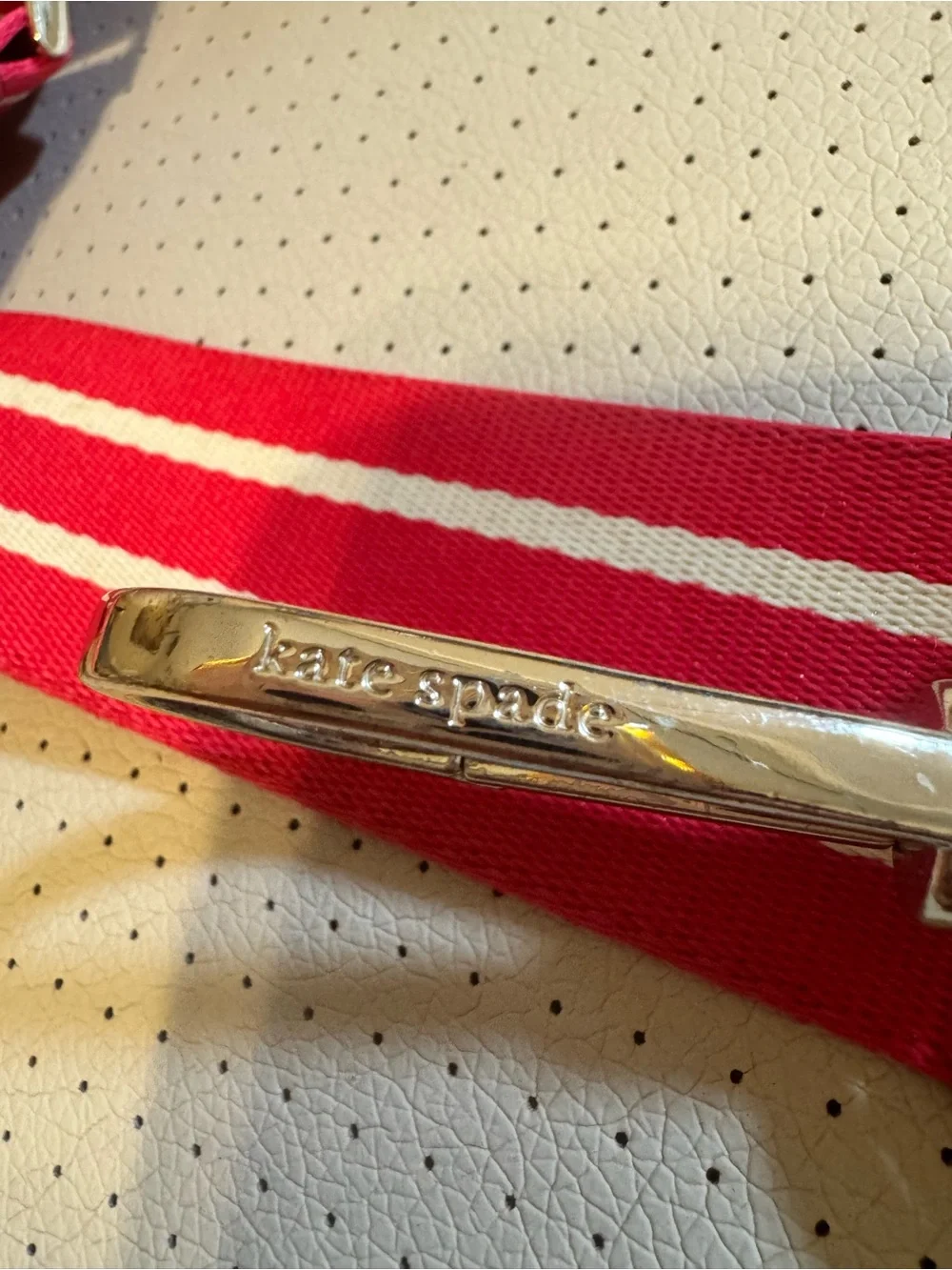 Kate Spade Pink & White Striped Adjustable Crossbody Bag Strap